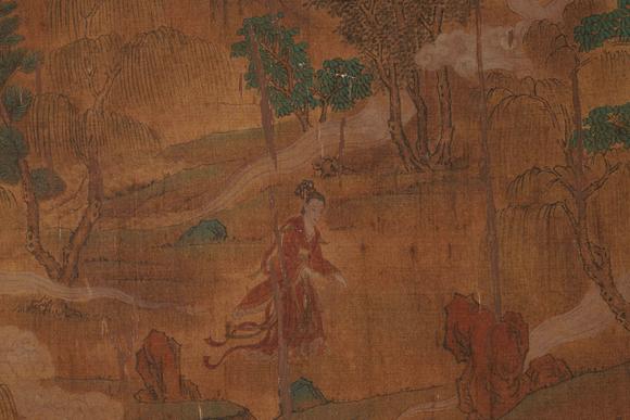 Horizontal Enchère Antique Green-and-Blue Scroll of Immortal Landscape