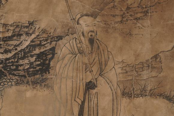 Horizontal Enchère Antique Ink Scroll of Wandering Recluse Scholar