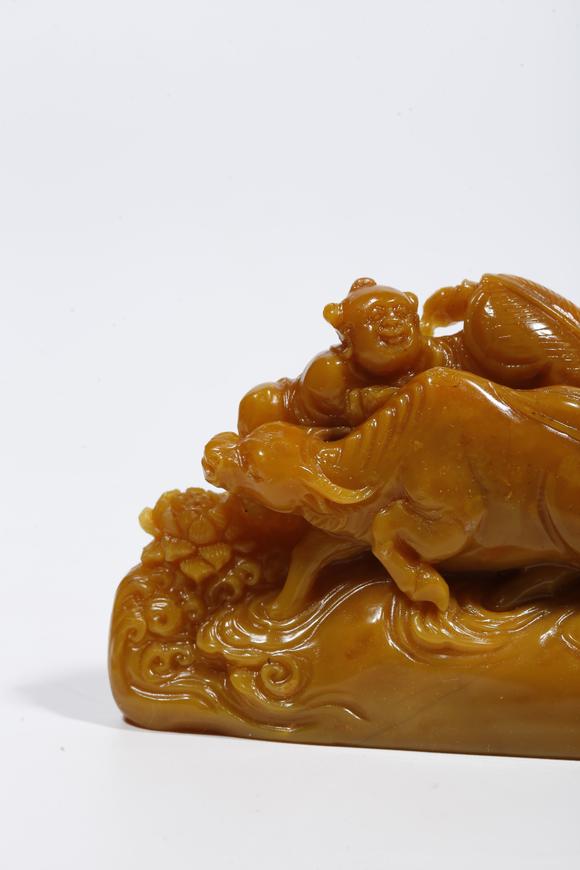 弘楊株式會(huì)社壽山田黃石雕童子牧牛鈕印章