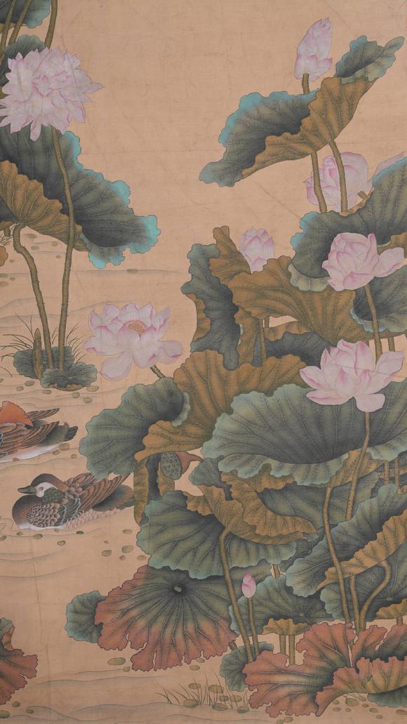 弘楊株式會(huì)社沈銓絹本荷花鴛鴦圖畫