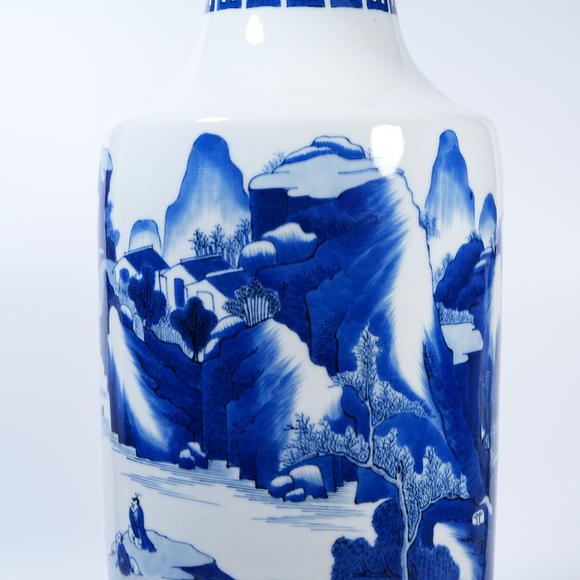 弘楊株式會社青花山水人物棒槌瓶