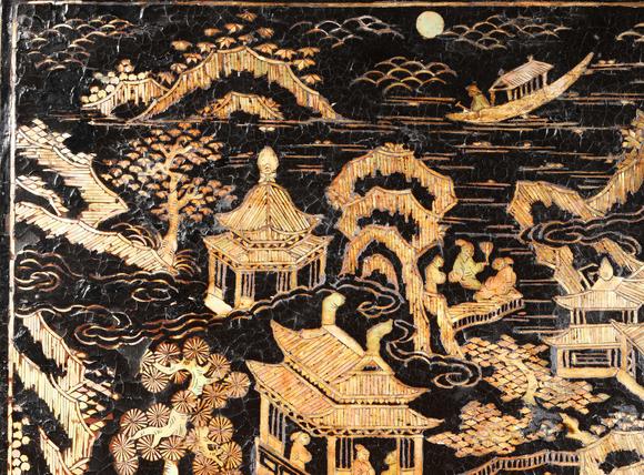 三杉美術(shù)明 大漆嵌螺鈿樓閣人物盒