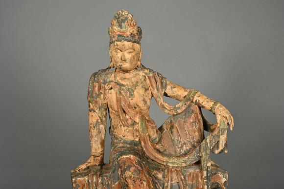 三杉美術(shù)木雕彩繪自在觀音坐像