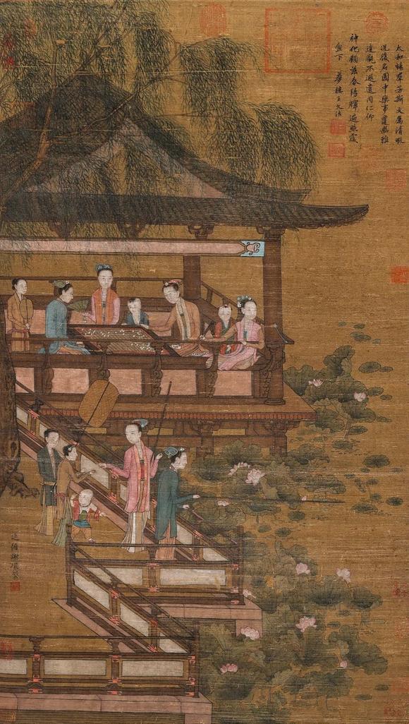 隆德拍賣株式會社謝環(huán)絹本夏荷賞園圖立軸