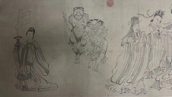 蘭亭古美術(shù)オークション吳道子 白描天王送子圖手卷 手卷絹本水墨