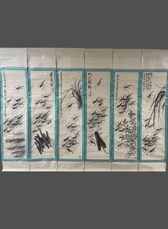 蘭亭古美術(shù)オークション齊白石 群蝦圖六條屏 立軸紙本水墨