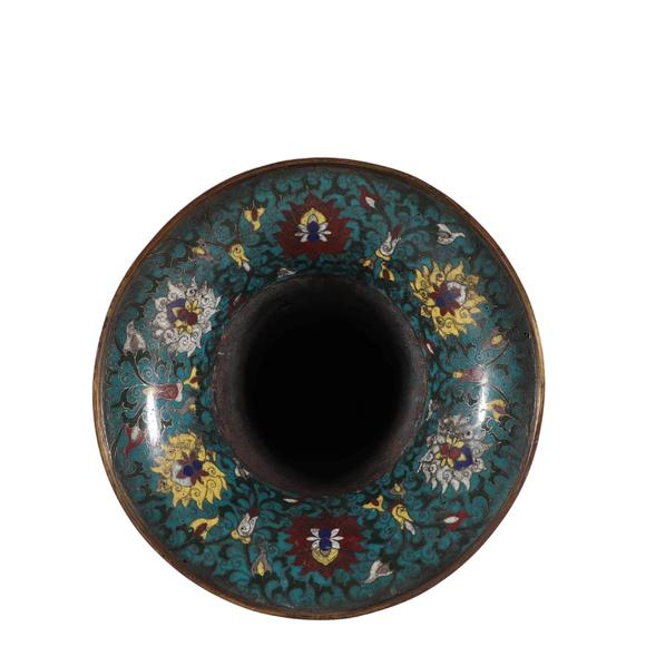 蘭亭古美術(shù)オークション明景泰銅景泰藍(lán)掐絲琺瑯花觚 一對