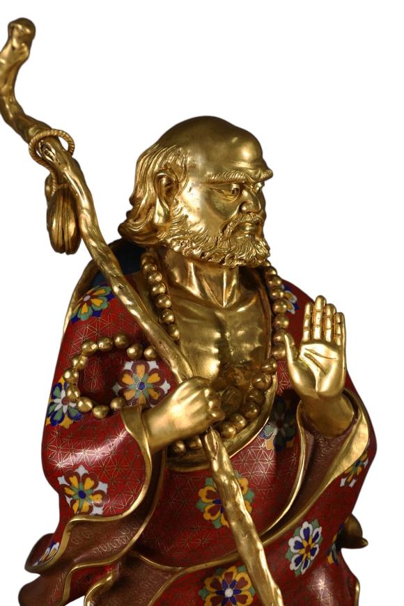 蘭亭古美術オークション清 銅景泰藍掐絲琺瑯達摩一葦渡江造像