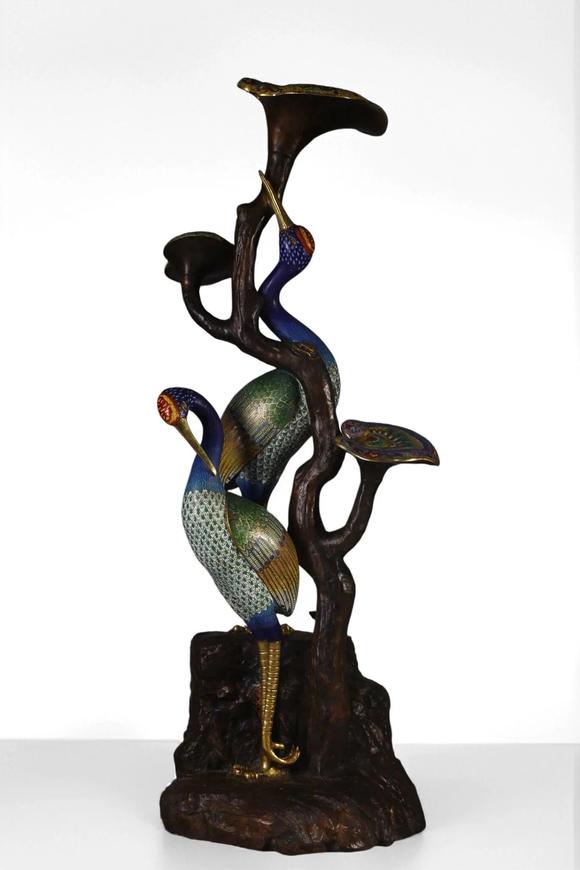 蘭亭古美術(shù)オークション清 銅景泰藍(lán)掐絲琺瑯靈芝仙鶴擺件