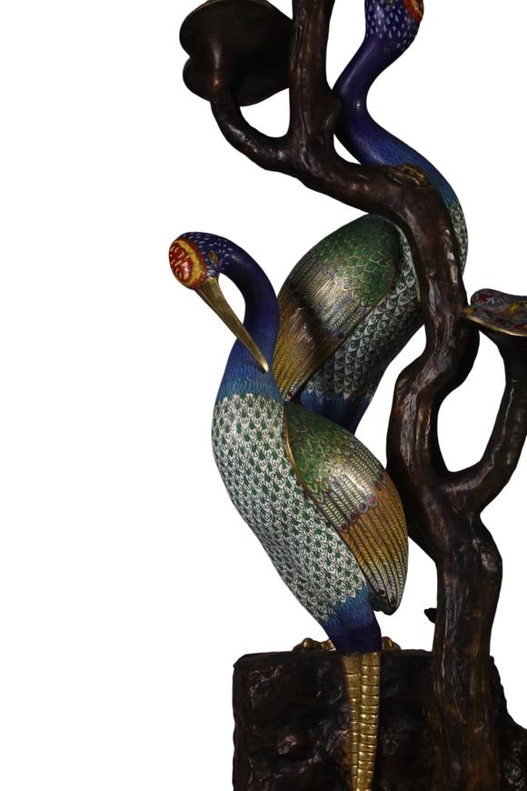 蘭亭古美術(shù)オークション清 銅景泰藍(lán)掐絲琺瑯靈芝仙鶴擺件