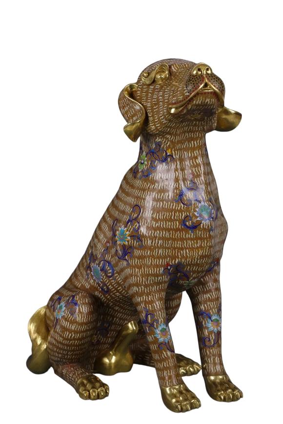 蘭亭古美術(shù)オークション清 銅景泰藍(lán)掐絲琺瑯雙犬?dāng)[件 一對