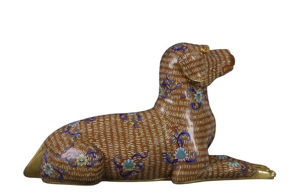 蘭亭古美術(shù)オークション清 銅景泰藍(lán)掐絲琺瑯雙犬?dāng)[件 一對