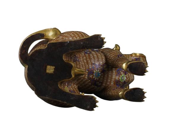 蘭亭古美術(shù)オークション清 銅景泰藍(lán)掐絲琺瑯雙犬?dāng)[件 一對