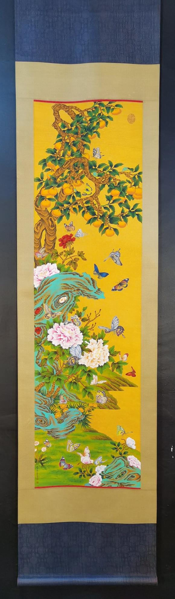 蘭亭古美術(shù)オークション郎世寧 花卉百蝶 四條屏絹本
