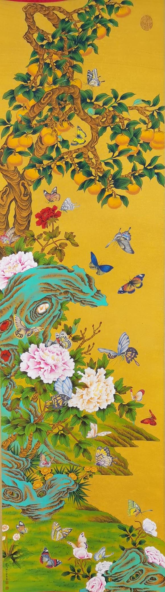 蘭亭古美術(shù)オークション郎世寧 花卉百蝶 四條屏絹本