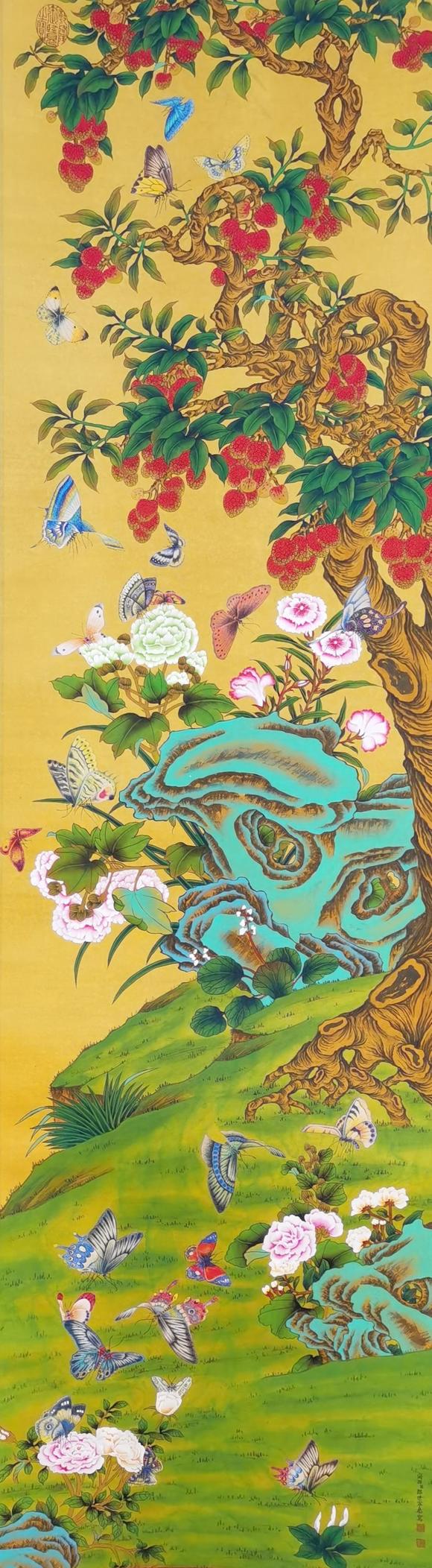 蘭亭古美術(shù)オークション郎世寧 花卉百蝶 四條屏絹本