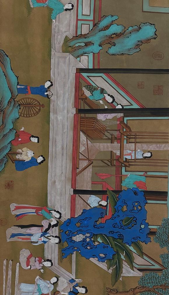 蘭亭古美術(shù)オークション唐伯虎 明代 宮女紡織圖 長(zhǎng)卷絹本
