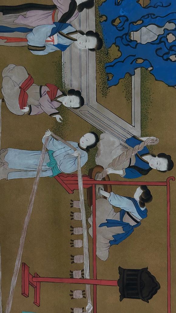 蘭亭古美術(shù)オークション唐伯虎 明代 宮女紡織圖 長(zhǎng)卷絹本