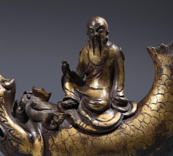 東京SAKURA拍賣(mài)（東京櫻花拍賣(mài)）清乾隆 銅泥金仙人魚(yú)化龍香熏