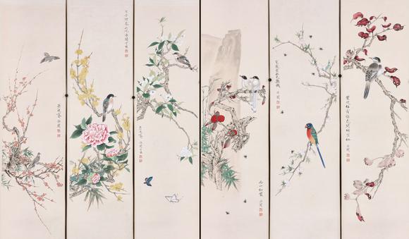 東京共成拍賣於非闇 花鳥六條屏