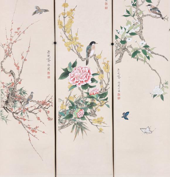 東京共成拍賣(mài)於非闇 花鳥(niǎo)六條屏