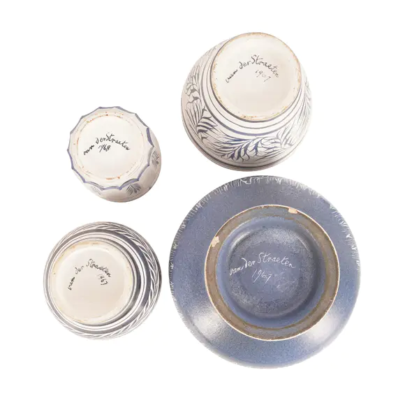 Chiswick AuctionsLudwig Van Der Straeten Four pieces of studio pottery in blue and white