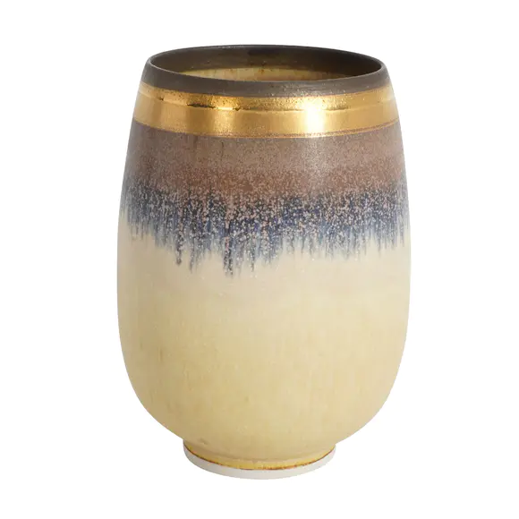 Chiswick AuctionsHazel Johnstone (British 1933-2011) Vessel with bronze rim and a band of gold lustre