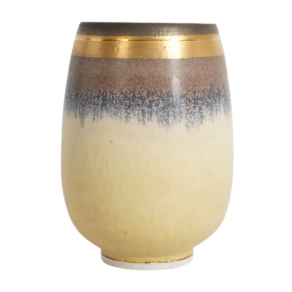 Chiswick AuctionsHazel Johnstone (British 1933-2011) Vessel with bronze rim and a band of gold lustre