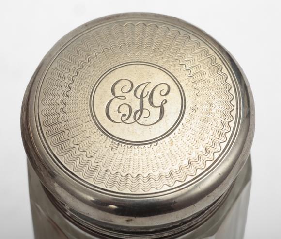 Duke's Auctions Lot 128 A WILLIAM IV SILVER TOPPED CUT GLASS DRESSING TABLE JAR