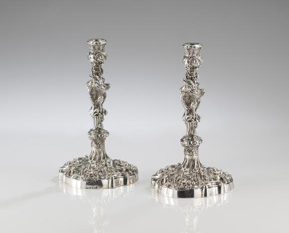 VERITAS Art AuctioneersA pair of George III silver four-light candelabra