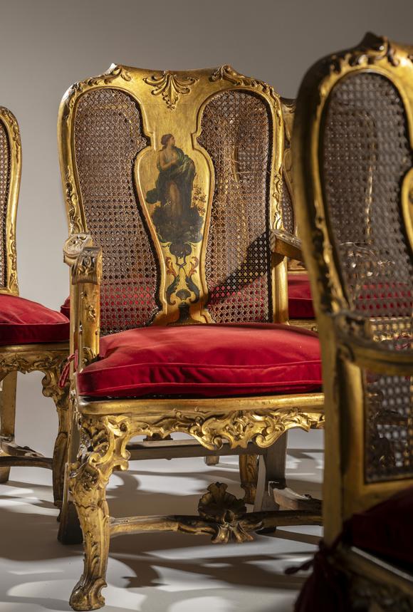 VERITAS Art AuctioneersAn important set of eight Roman caned and polychrome-painted chairs