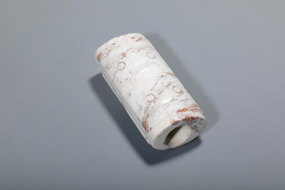 SEAVIEW AUCTIONS PTY LTDA Chicken-Bone Jade Cylindrical Cong Pendant with Double Mask Motifs, China, 3rd–2nd millennia BCE