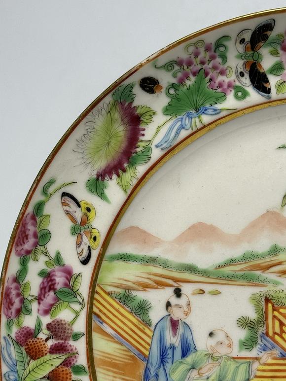SEAVIEW AUCTIONS PTY LTDA Large Canton Famille Rose Charger Decorated with Palace Court Scene and Exotic Flowers, 19th Century