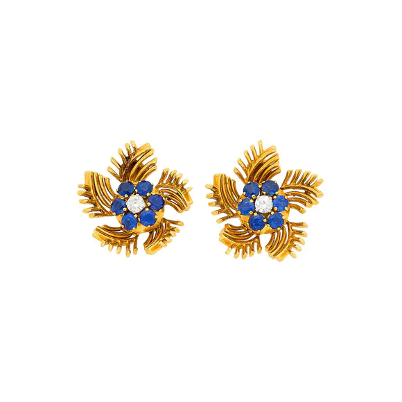 DOYLE Auctioneers & AppraisersGubelin Pair of Gold, Diamond and Sapphire Earclips