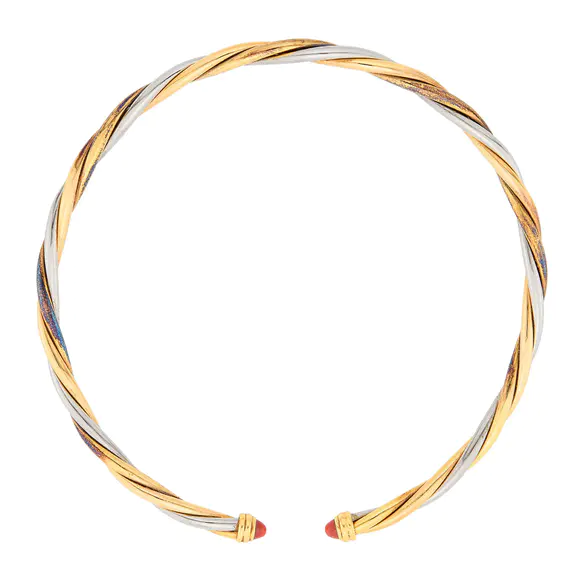 DOYLE Auctioneers & AppraisersCartier Tricolor Gold and Coral Twisted Torque Necklace, France
