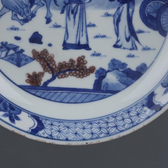 東京蕓術(shù)清康熙 青花釉里紅張生趕考圖盤
