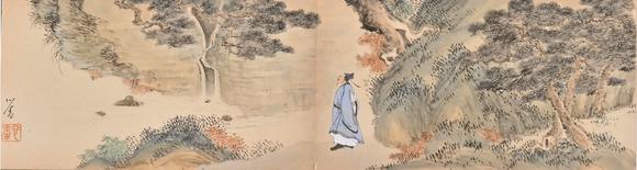 東京蕓術(shù)溥濡 松蔭行吟冊(cè)頁(yè) 冊(cè)頁(yè)紙本設(shè)色
