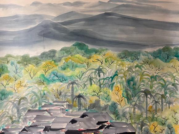 東京蕓術(shù)吳冠中 山水巨制 立軸紙本設(shè)色