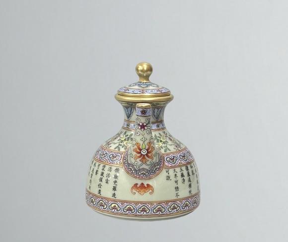 東京蕓術(shù)清亁隆 洋彩粉青釉三清茶詩(shī)壺