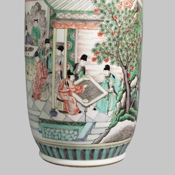 東京蕓術(shù)清康熙五彩十八學(xué)士圖棒槌瓶