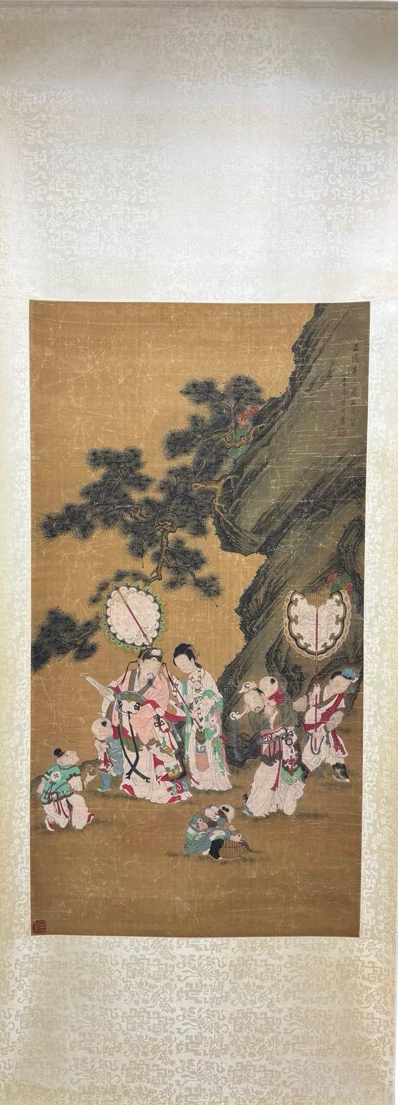 東京蕓術唐寅 多子多福圖 絹本立軸