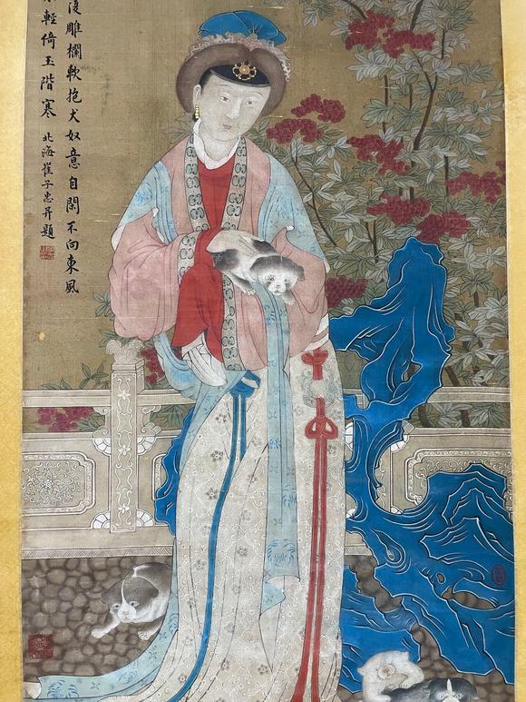 東京蕓術(shù)崔子忠 庭院抱犬仕女圖 絹本