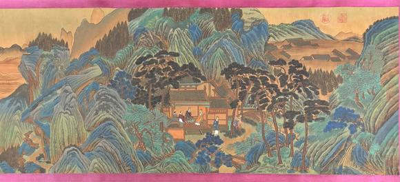 東京蕓術(shù)仇英 明 上林賦圖長(zhǎng)卷 絹畫(huà)