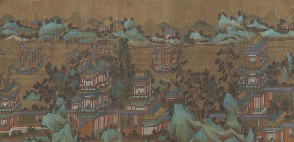 東京蕓術(shù)展子虔 隋代 瓊樓春游圖卷 手卷絹本設(shè)色