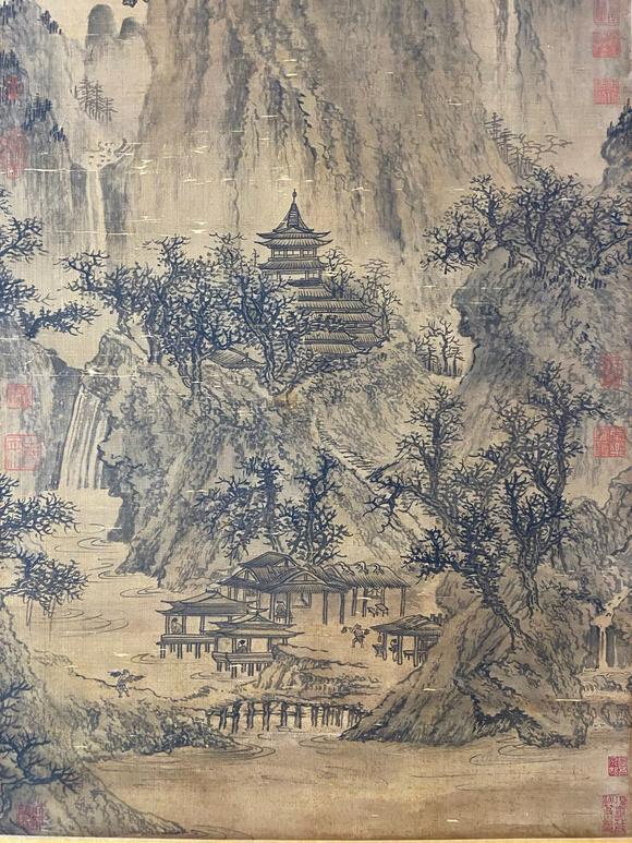 東京蕓術(shù)元 黃公望 晴巒蕭寺圖 絹本綾裱立軸