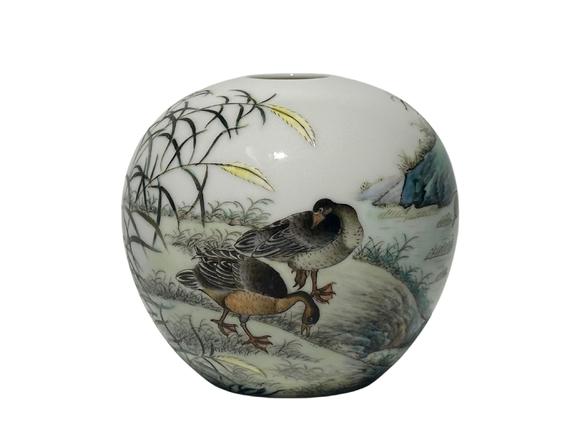 Castle AuctionA Chinese Famille Rose water pot decorated wild geeses, Republic Pr.