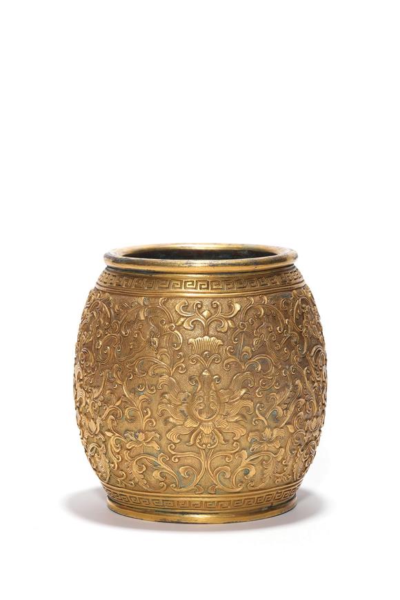 Castle AuctionA Gilt Bronze Floral Scroll Jar, 17th–19th C Pr.