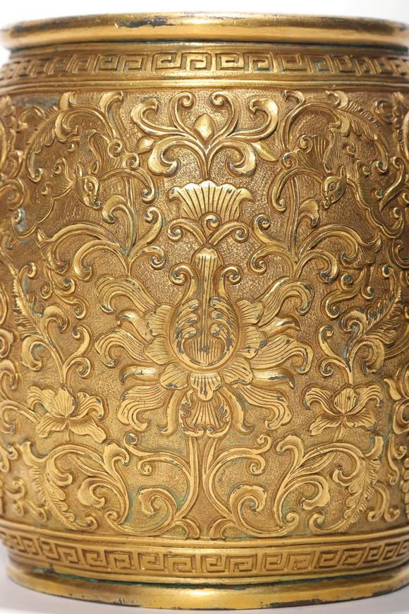 Castle AuctionA Gilt Bronze Floral Scroll Jar, 17th–19th C Pr.
