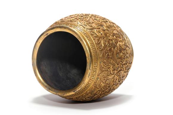 Castle AuctionA Gilt Bronze Floral Scroll Jar, 17th–19th C Pr.