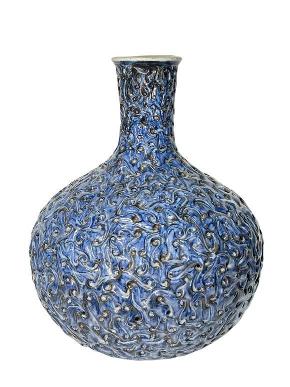 Castle AuctionA Chinese fine Blue and white ground sky ball vase, Ming Dynasty Pr. 